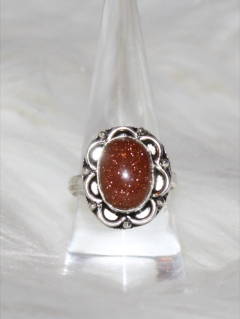 Vintage Sterling Silver Goldstone Ring - Size 8